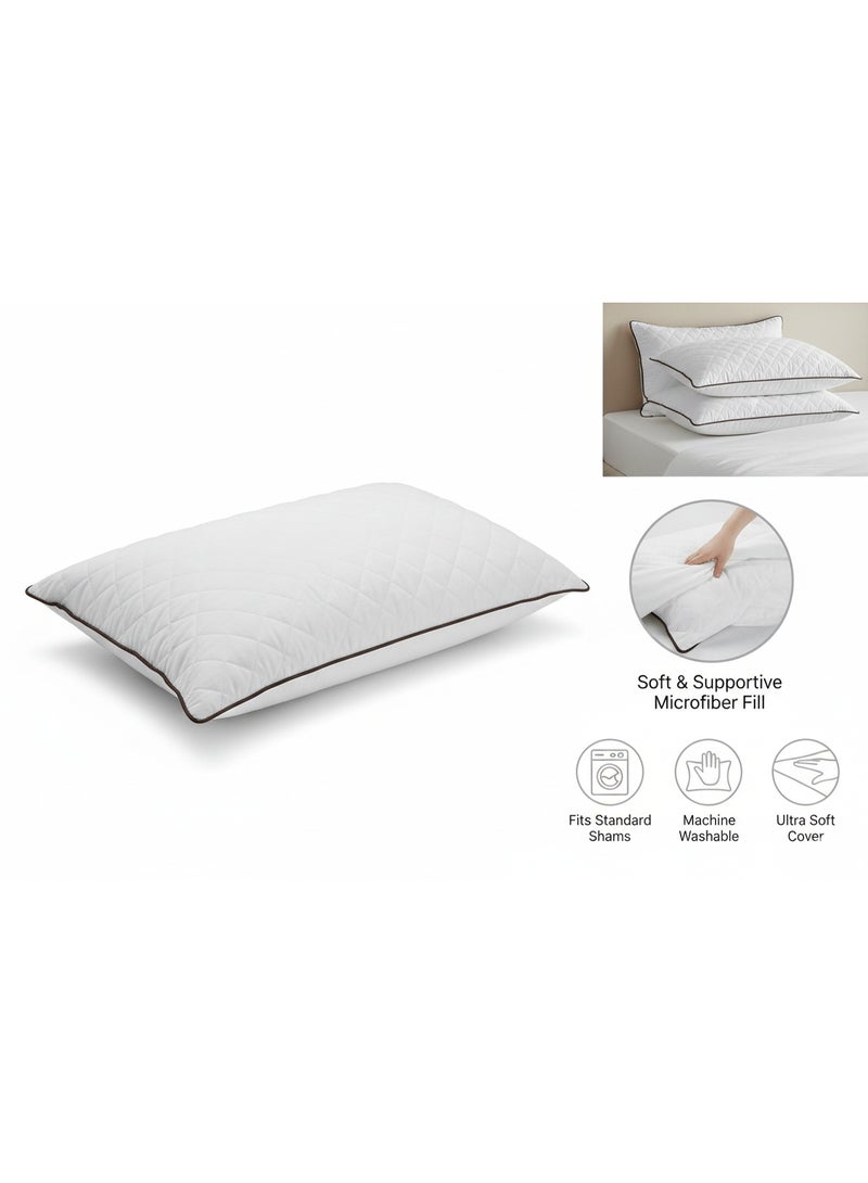 Premium Quilted Bed Pillows – 2-Pack Ultra-Soft Breathable Microfiber Hotel Quality Pillow Set, Ergonomic Support for Side, Back & Stomach Sleepers, Hypoallergenic & Dust Mite Resistant, Standard Size - Image 2